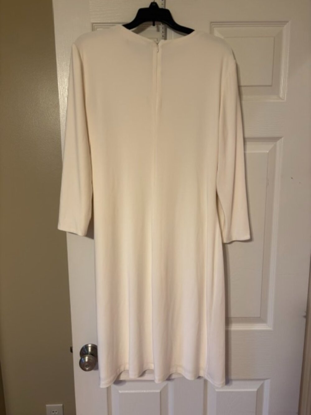 Lauren Ralph Lauren Ivory Beaded Neck Sheath Dress 3/4 Sleeve Ruched - Picture 3 of 7